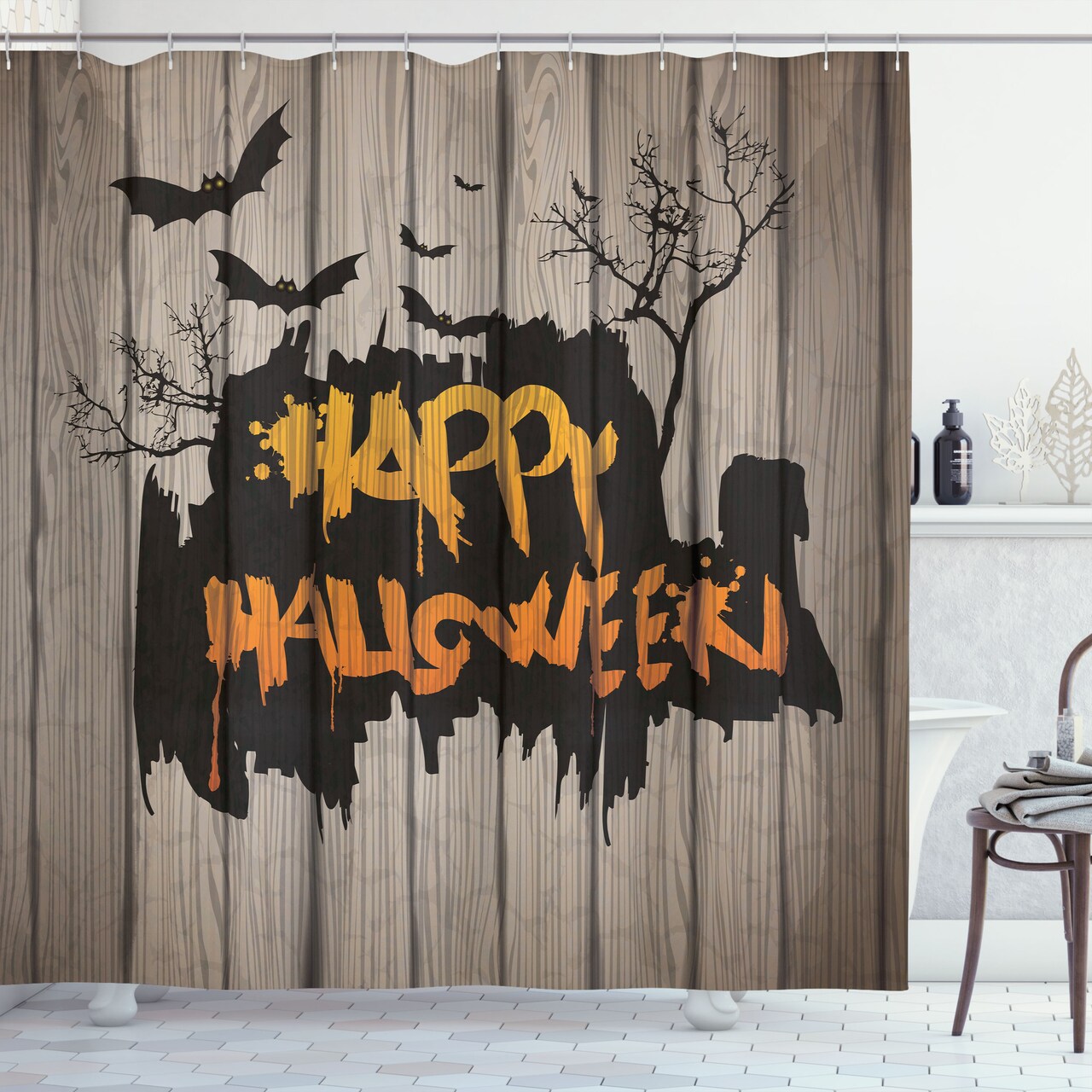Ambesonne Halloween Shower Curtain Happy Graffiti Style Lettering
